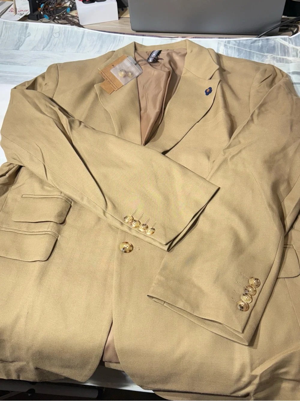 PJ PAUL JONES Men's Linen Blazer Jacket Lightweight Khaki Size XXL